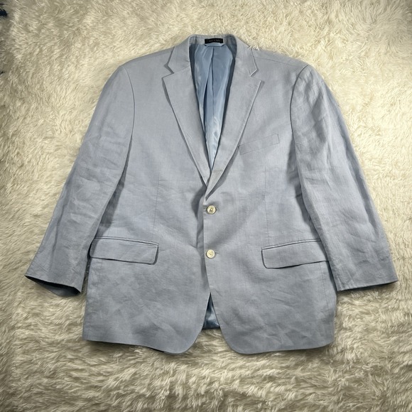 Lauren Ralph Lauren Blazer Mens 48R Blue Linen‎ Designer Black Label Sport Coat